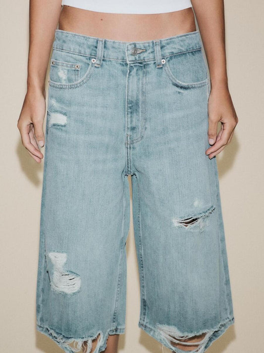 Low-rise Short Denim Pants laseze
