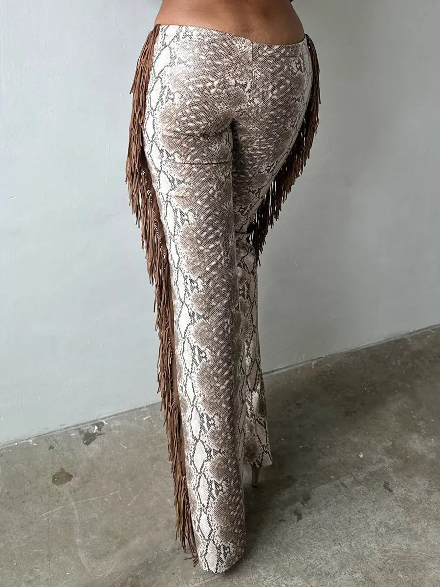 Low - waisted Faux Leather Flared Leg Pants - laseze