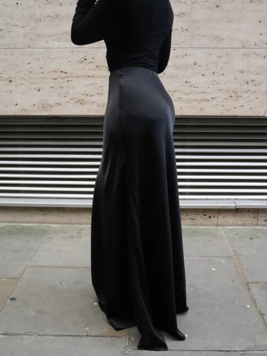 Luxe Black Drape Satin Skirt With Cinch Waist laseze