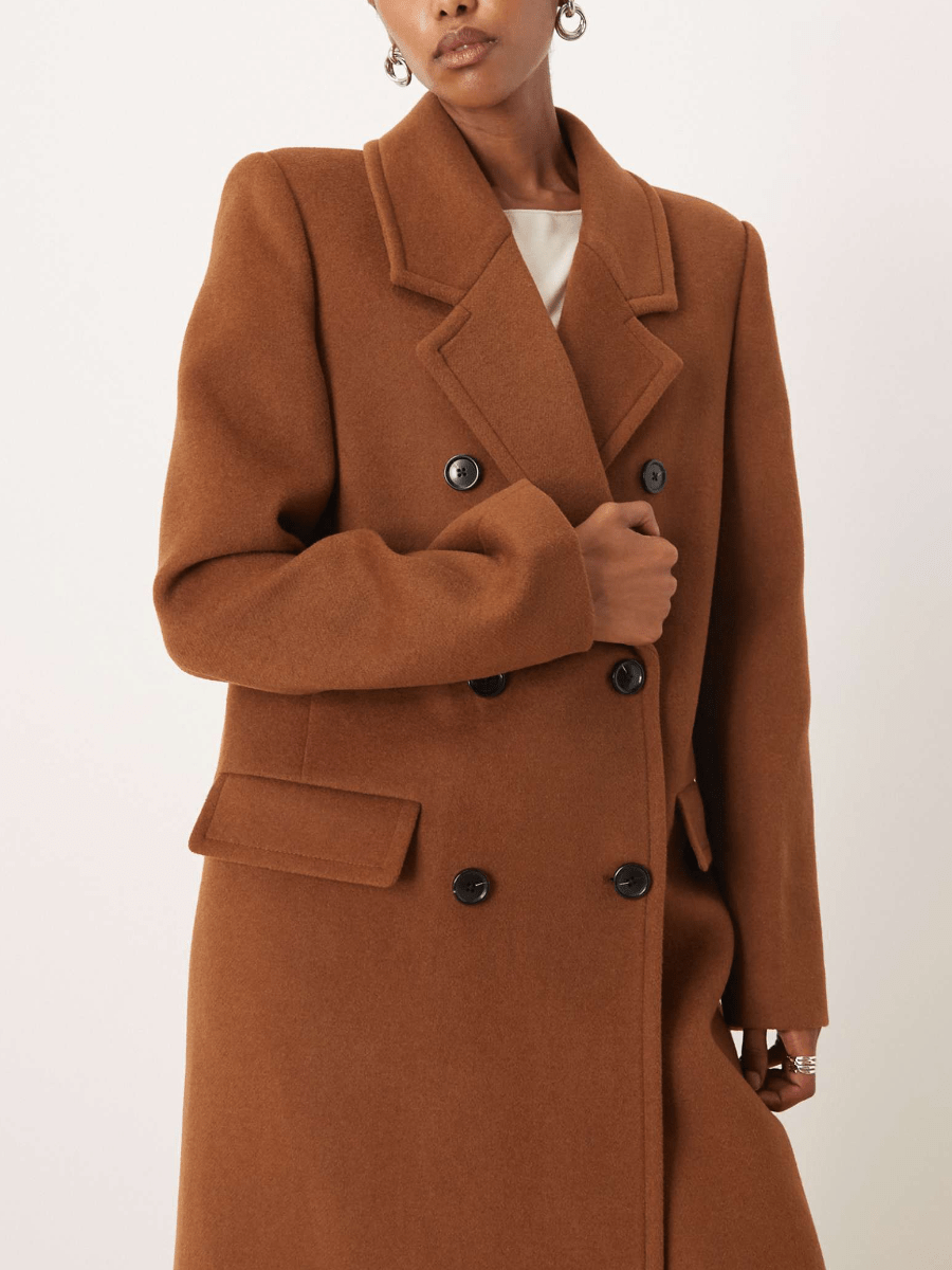 Luxe Camel Tailored Long Coat (Double-Breasted) laseze