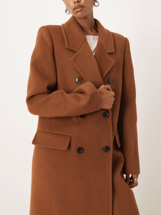 Luxe Camel Tailored Long Coat (Double-Breasted) laseze