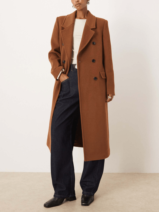 Luxe Camel Tailored Long Coat (Double-Breasted) laseze