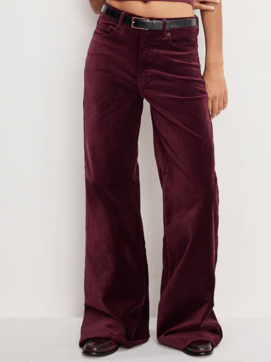 Luxe Deep Red Velvet Tailored Blazer & Flared Pant Set laseze