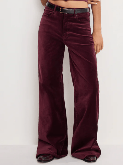 Luxe Deep Red Velvet Tailored Blazer & Flared Pant Set laseze