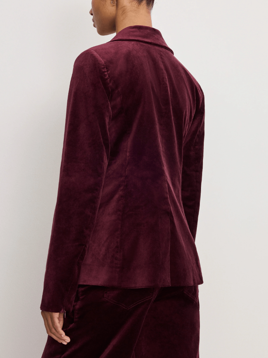 Luxe Deep Red Velvet Tailored Blazer & Flared Pant Set laseze