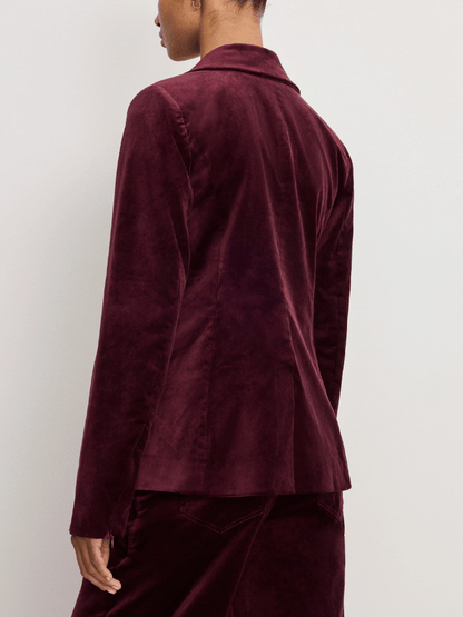 Luxe Deep Red Velvet Tailored Blazer & Flared Pant Set laseze
