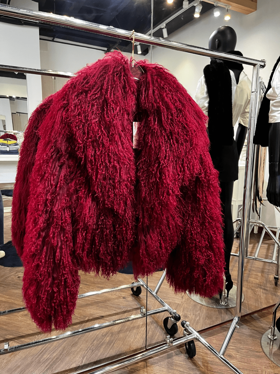 Luxury Burgundy Oversized Faux Fur Cape-Style Coat laseze