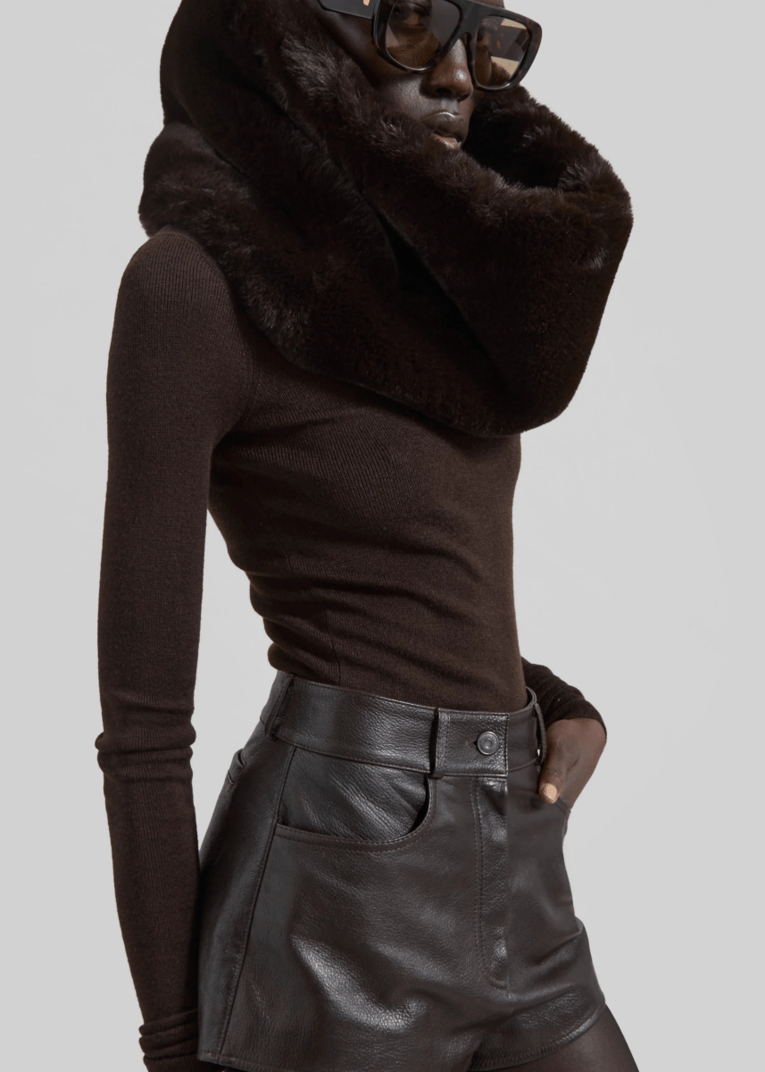 Luxury Dark Brown Faux Fur Collar Scarf laseze