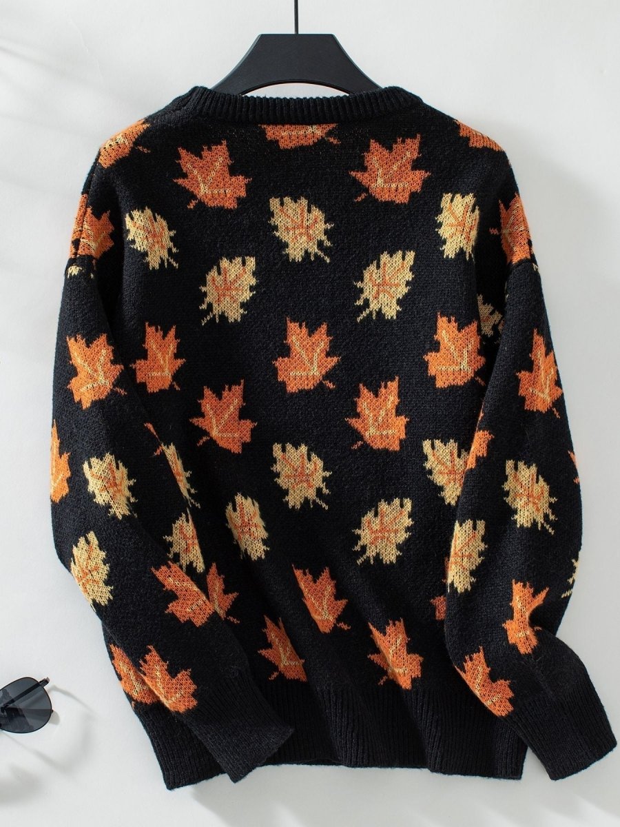 Maple Leaf Pattern Casual Knit Sweater speciaic