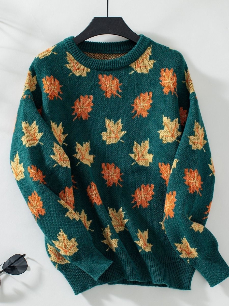 Maple Leaf Pattern Casual Knit Sweater speciaic