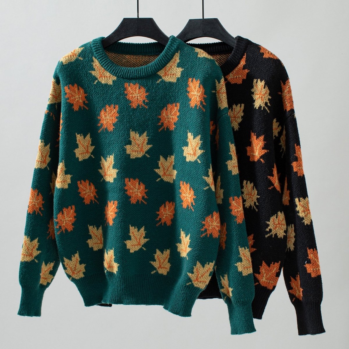 Maple Leaf Pattern Casual Knit Sweater speciaic