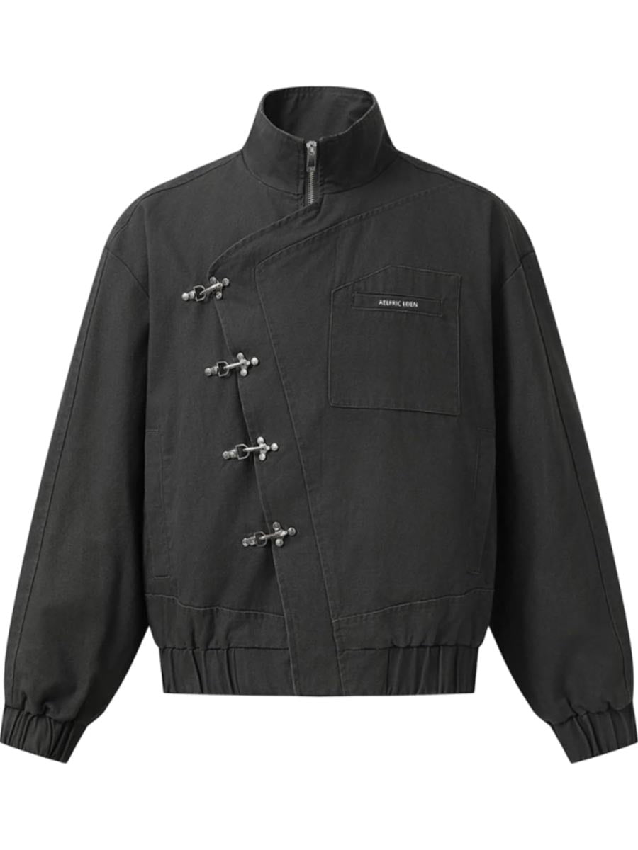 Metal Button Collared Slant Placket Soft Warm Coat laseze