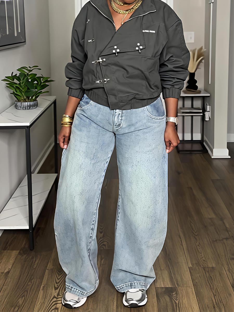 Metal Button Collared Slant Placket Soft Warm Coat laseze