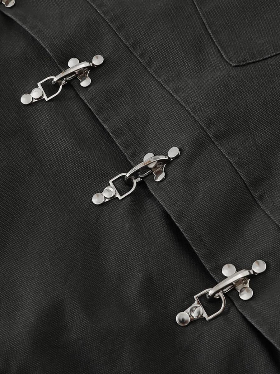 Metal Button Collared Slant Placket Soft Warm Coat laseze