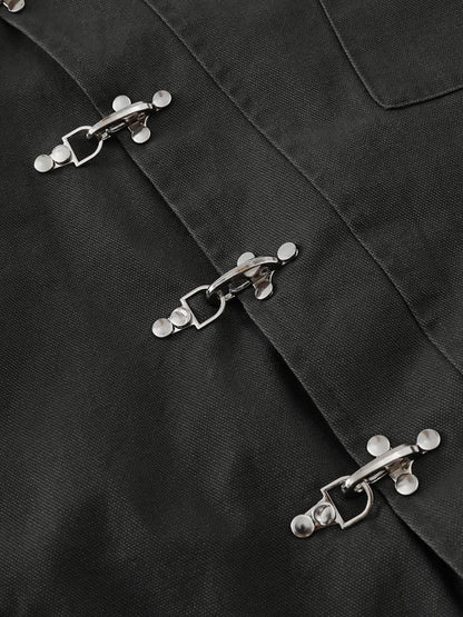 Metal Button Collared Slant Placket Soft Warm Coat laseze