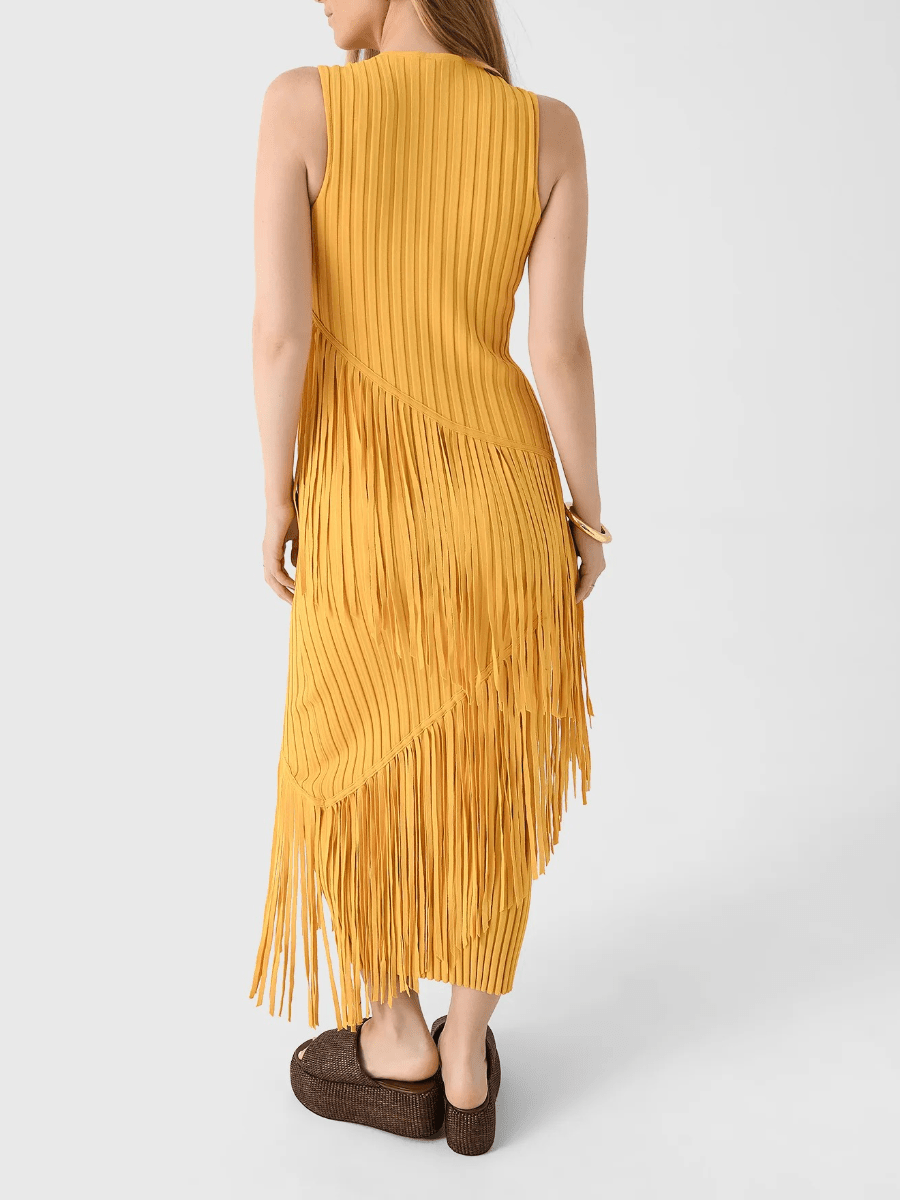 Movement-Driven Fringe Midi Dress laseze