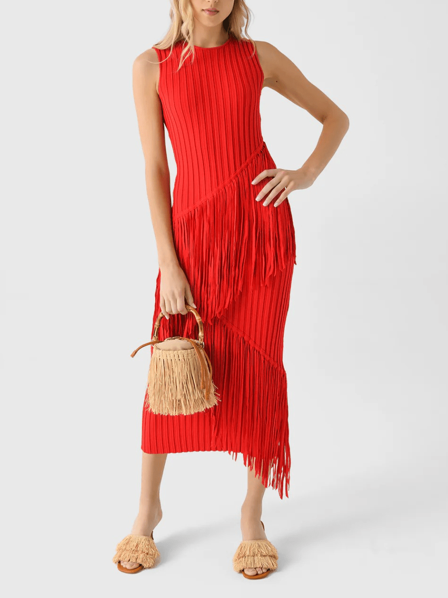 Movement-Driven Fringe Midi Dress laseze