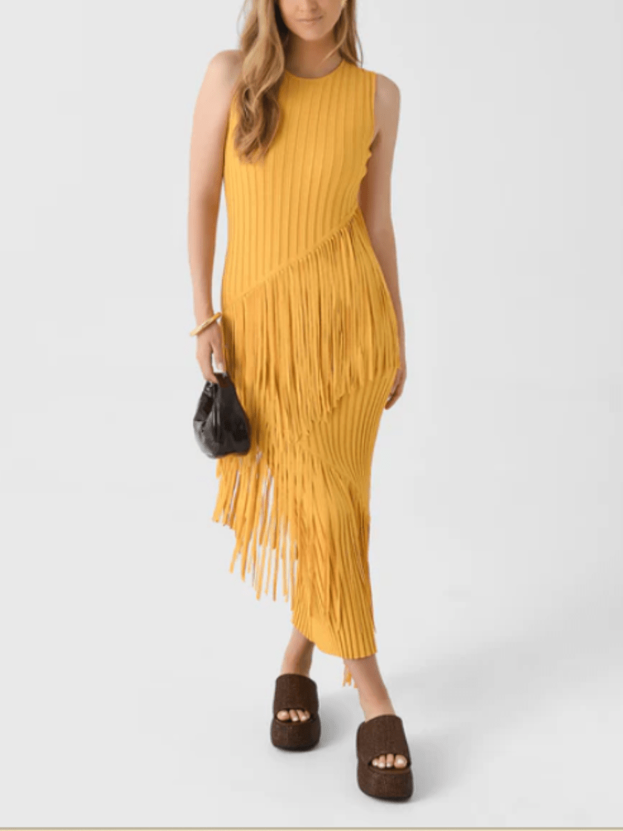 Movement-Driven Fringe Midi Dress laseze