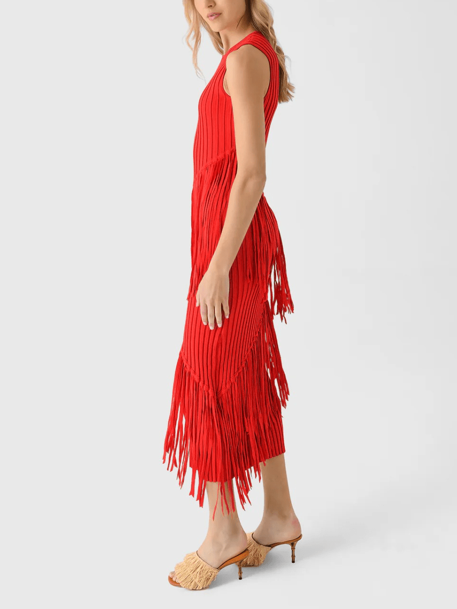 Movement-Driven Fringe Midi Dress laseze
