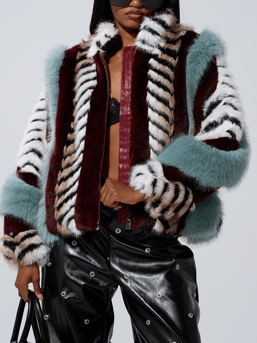 Multicolor Patchwork Plush Coat - laseze