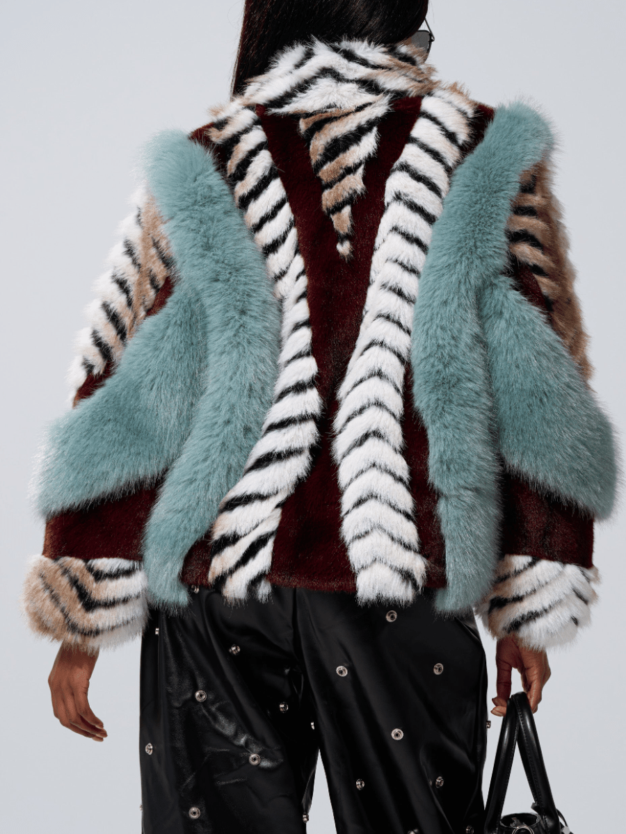 Multicolor Patchwork Plush Coat - laseze