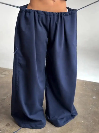 Navy Adjustable Ruched Wide - Leg Lounge Pants - laseze