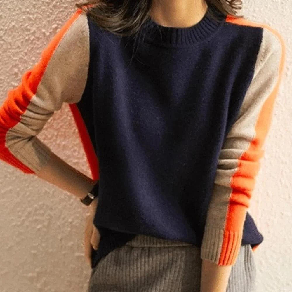 Navy and Orange Retro Stripe Sweater - laseze