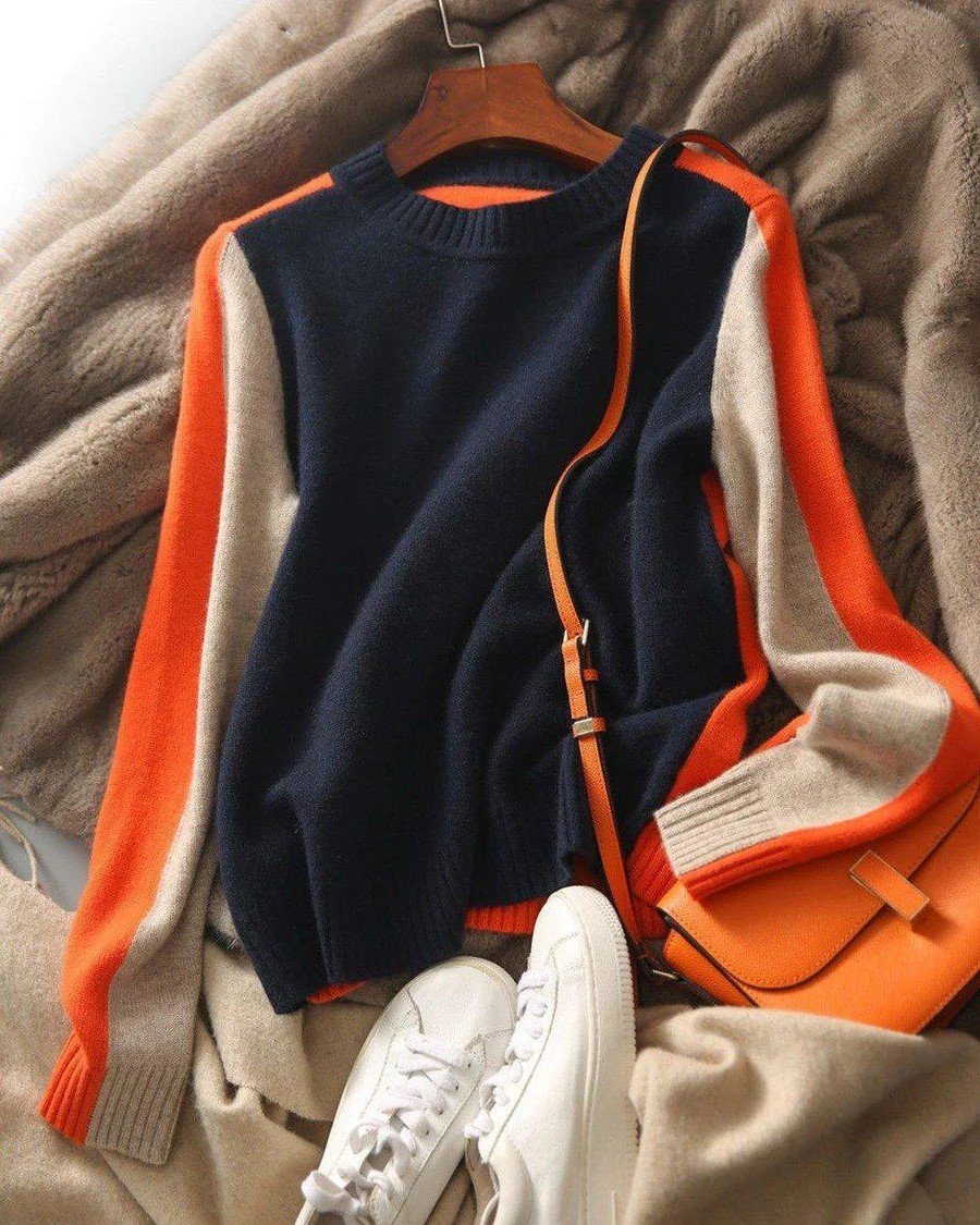 Navy and Orange Retro Stripe Sweater - laseze