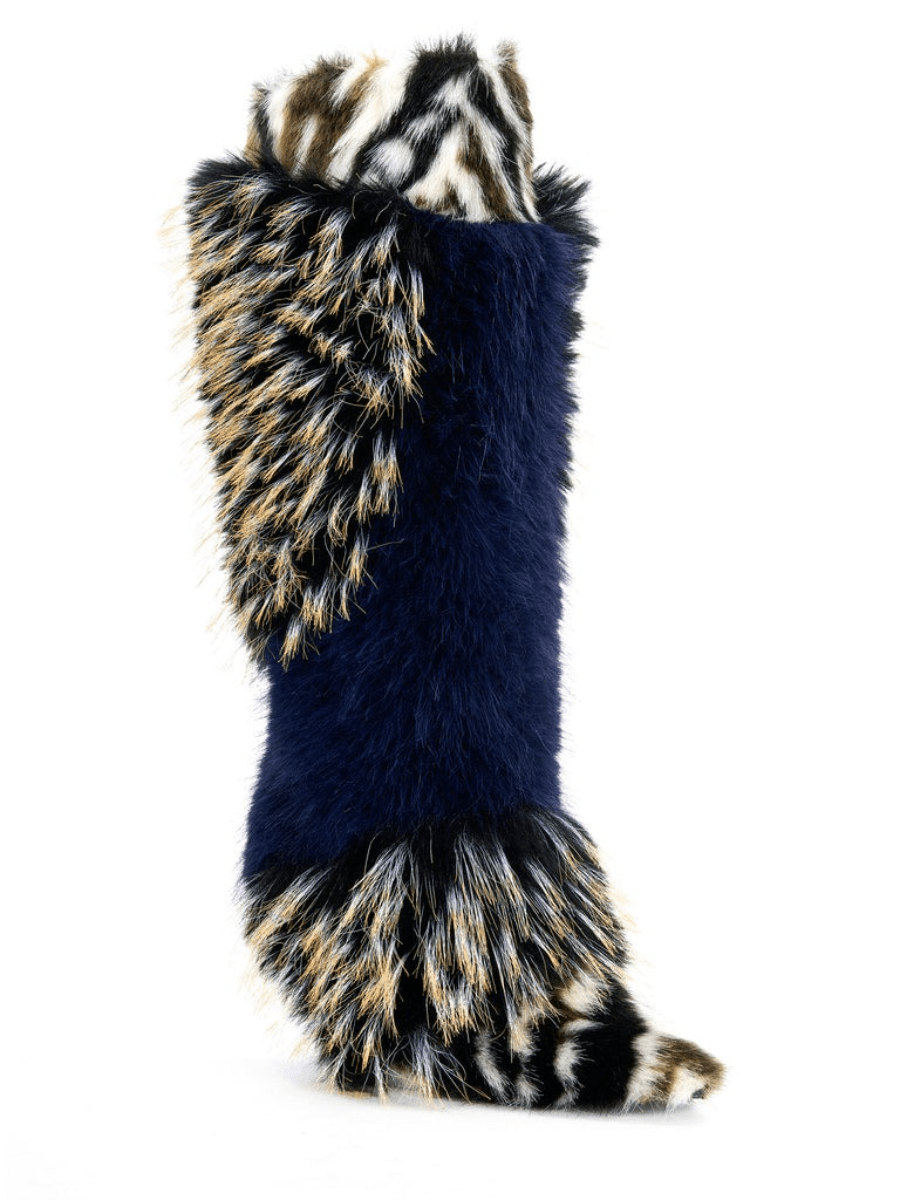 Navy Multi Fur Boot fashgoods