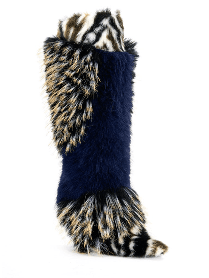 Navy Multi Fur Boot fashgoods