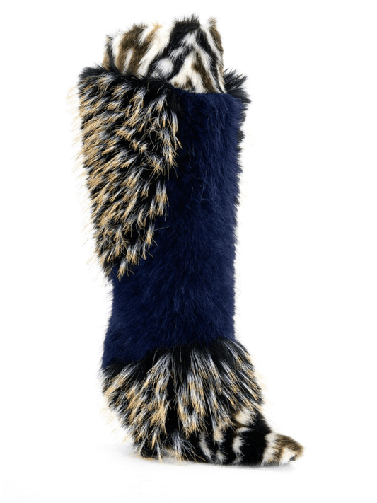 Navy Multi Fur Boot fashgoods