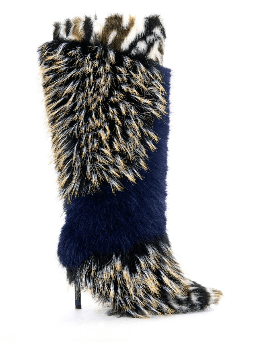 Navy Multi Fur Boot fashgoods