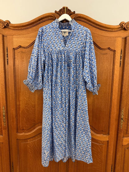 Newest Cotton Block Print Maxi Dress - laseze