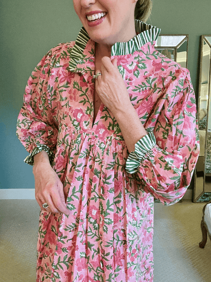 Newest Cotton Block Print Maxi Dress - laseze