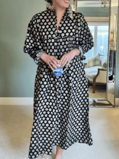 Newest Cotton Block Print Maxi Dress - laseze