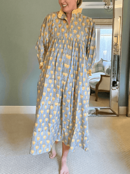 Newest Cotton Block Print Maxi Dress - laseze