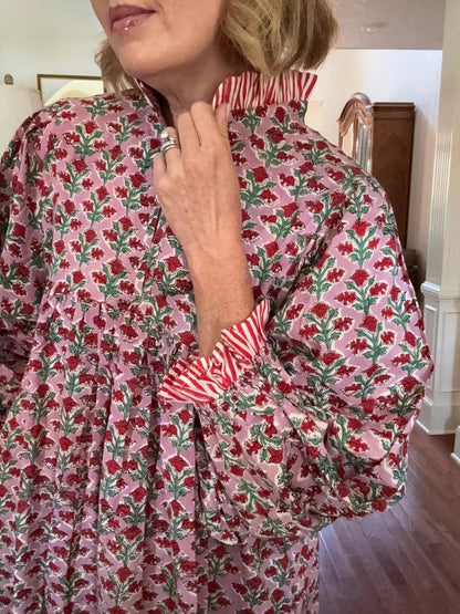 Newest Cotton Block Print Maxi Dress - laseze