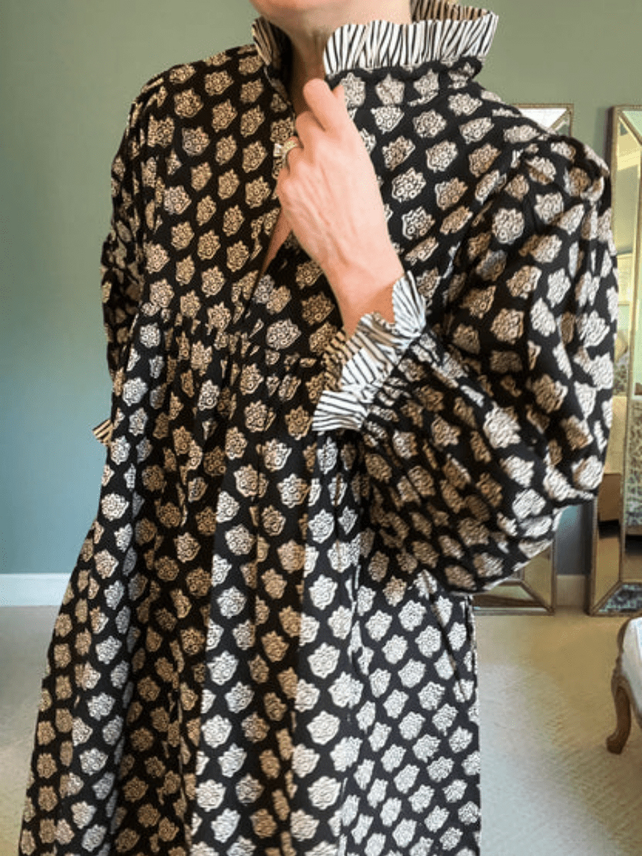 Newest Cotton Block Print Maxi Dress - laseze