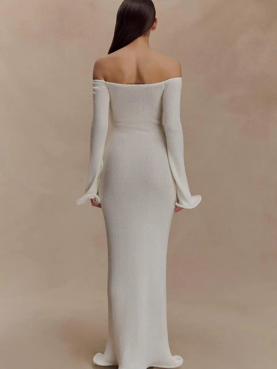 Off Shoulder Knit Maxi Dress laseze