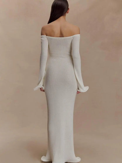 Off Shoulder Knit Maxi Dress laseze