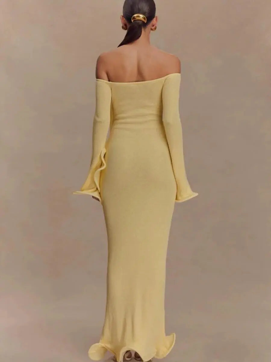 Off Shoulder Knit Maxi Dress laseze