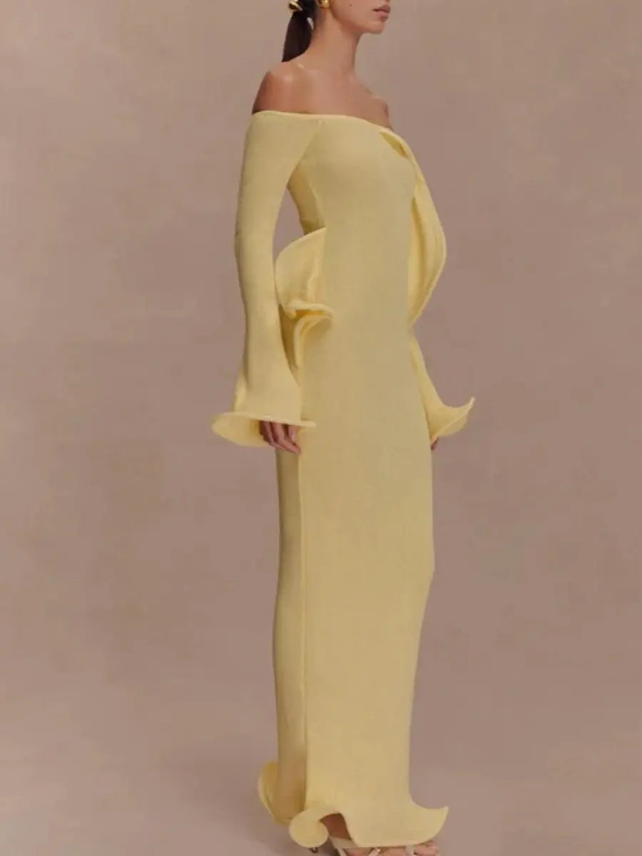 Off Shoulder Knit Maxi Dress laseze