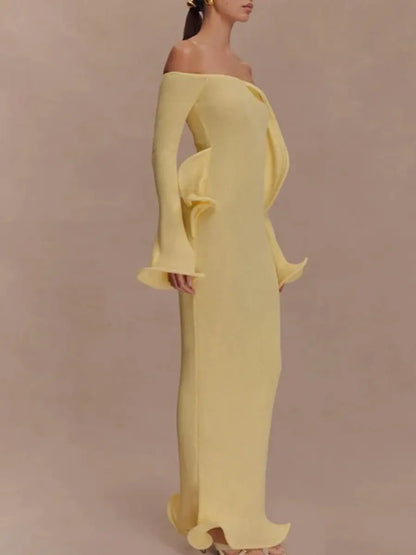 Off Shoulder Knit Maxi Dress laseze