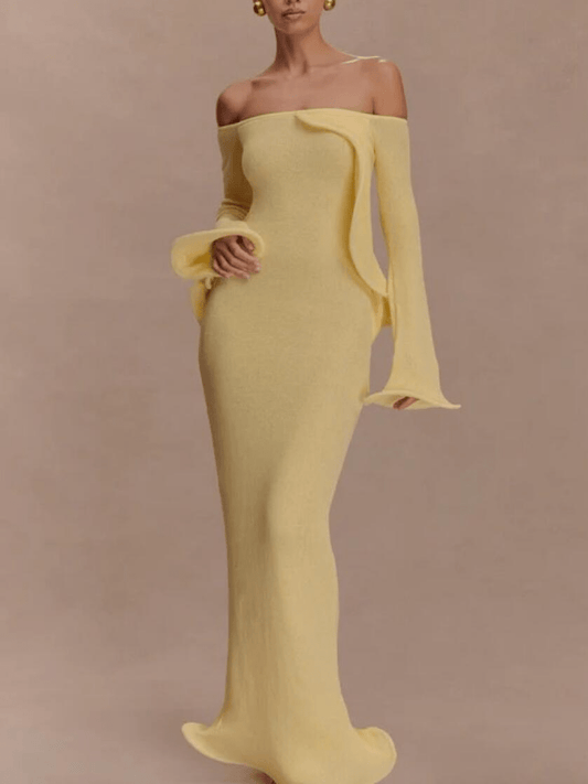 Off Shoulder Knit Maxi Dress laseze