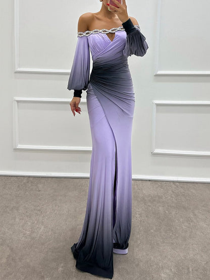 Off Shoulder Rhinestone Sparkle Long Sleeve Party Dress speciaic