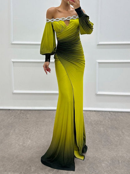 Off Shoulder Rhinestone Sparkle Long Sleeve Party Dress speciaic