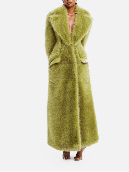 Olive Green Faux Fur Maxi Coat lasez
