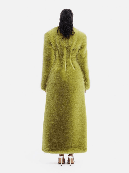 Olive Green Faux Fur Maxi Coat lasez