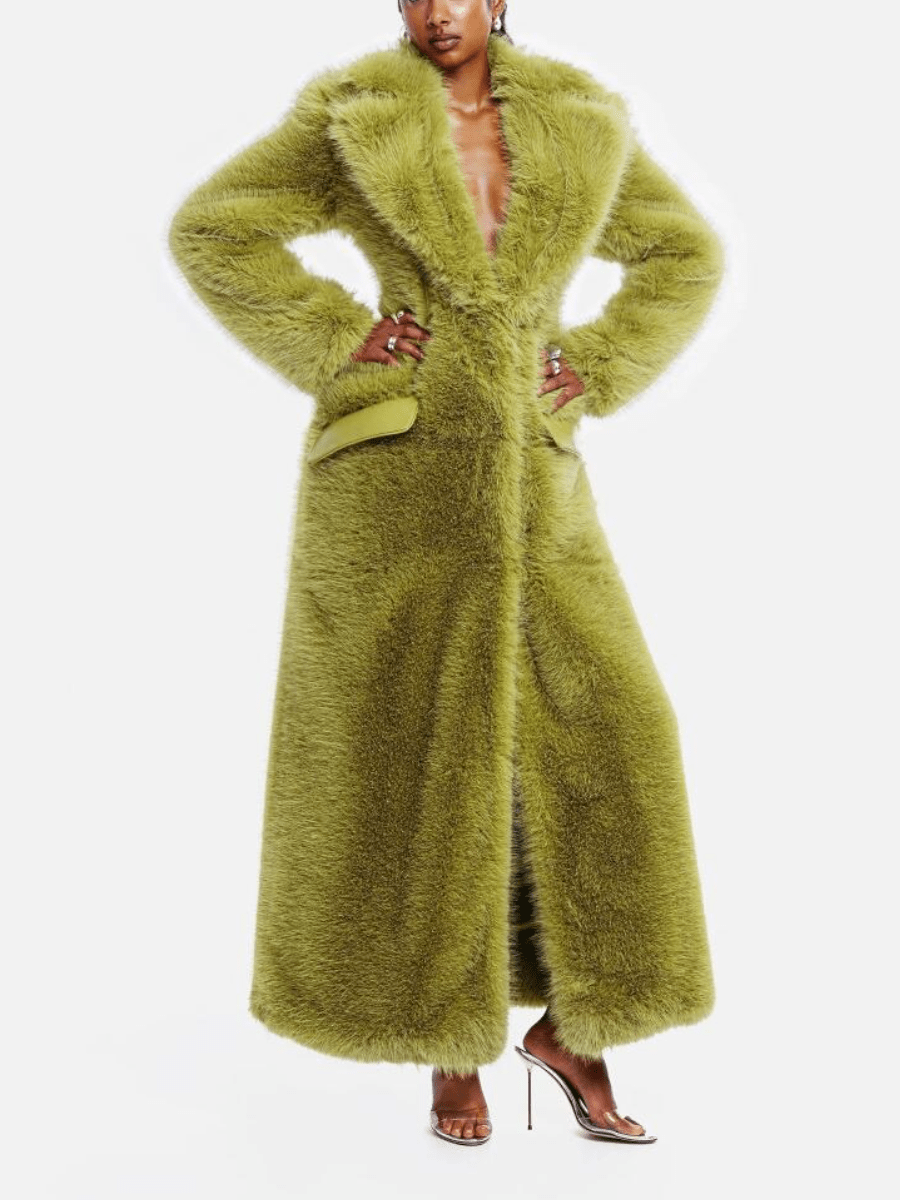 Olive Green Faux Fur Maxi Coat lasez