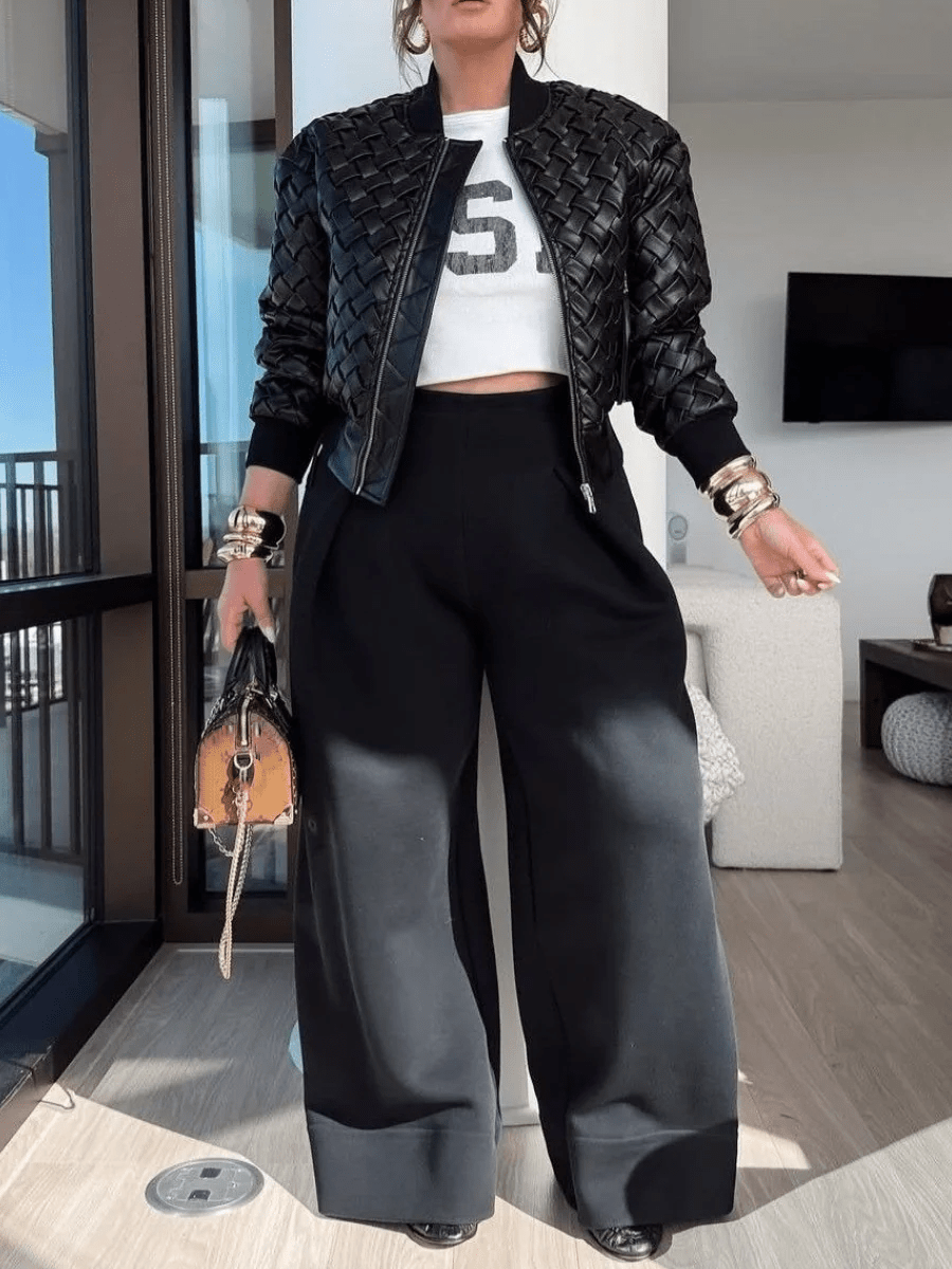 Ombre Black High - Waist Pleated Wide - Leg Pants - laseze